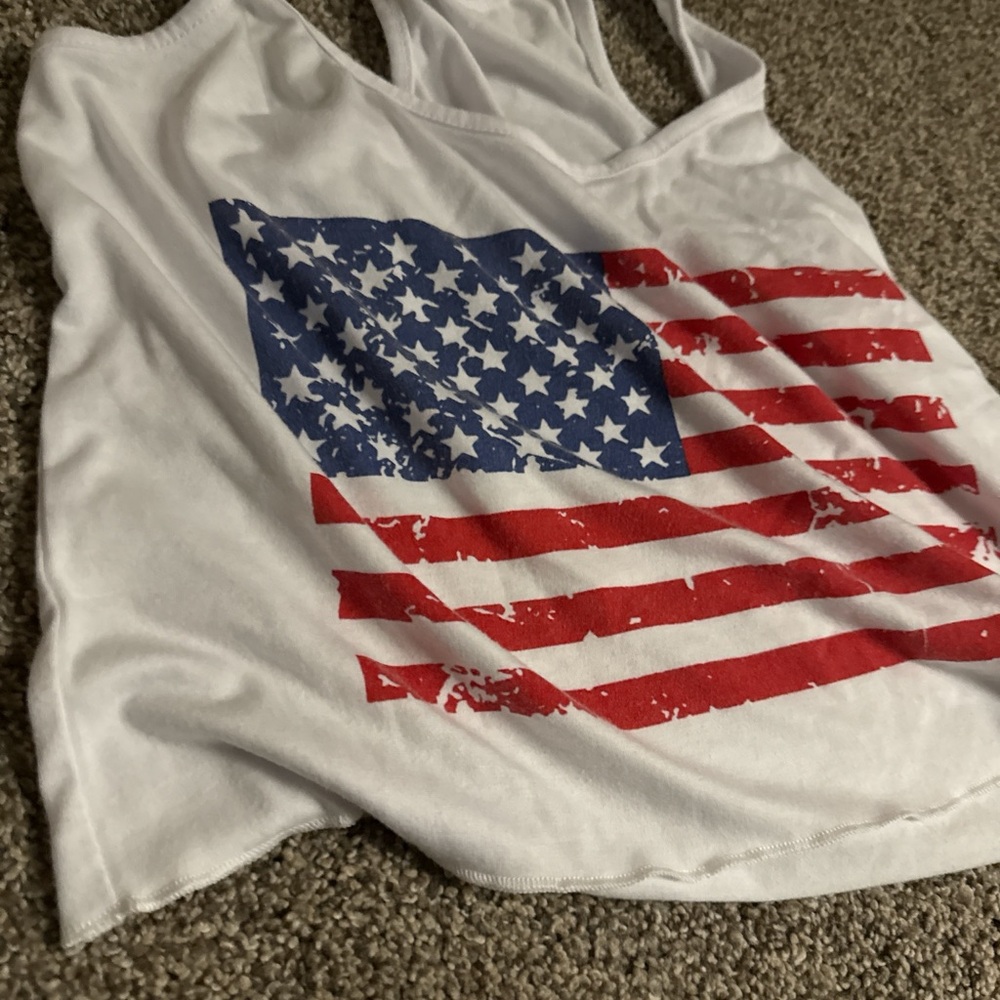Amazon White Tank Top with American Flag Print